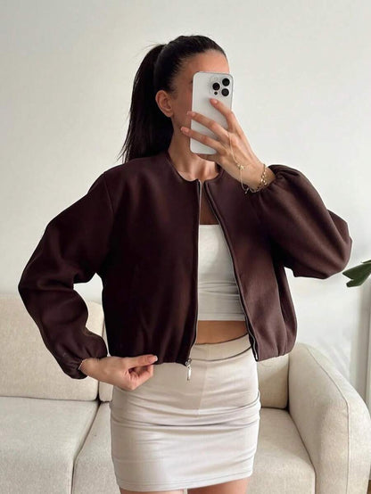 Lillehammer Wool Look Zip Up Cropped Bomber Jacket