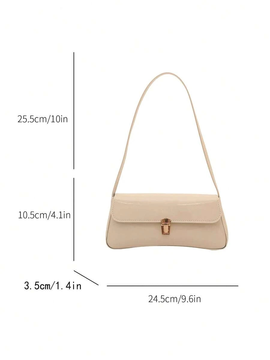 Women's Coffee Brown Shoulder Bag Quiet Luxury Metal Decor Small Underarm Purse - White
