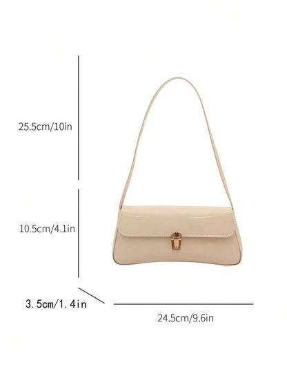 Women's Coffee Brown Shoulder Bag Quiet Luxury Metal Decor Small Underarm Purse - White