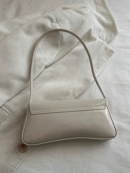 Women's Coffee Brown Shoulder Bag Quiet Luxury Metal Decor Small Underarm Purse - White