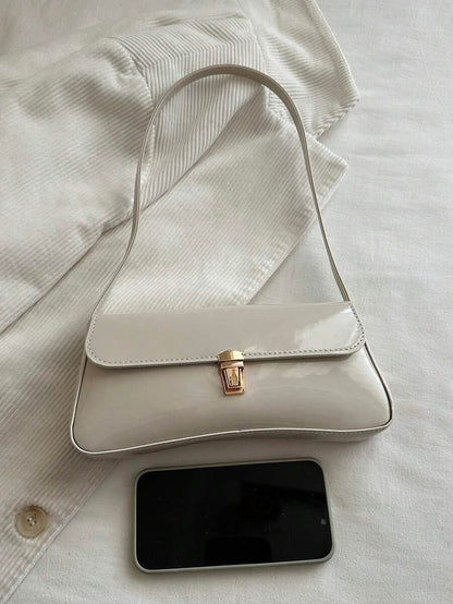 Women's Coffee Brown Shoulder Bag Quiet Luxury Metal Decor Small Underarm Purse - White