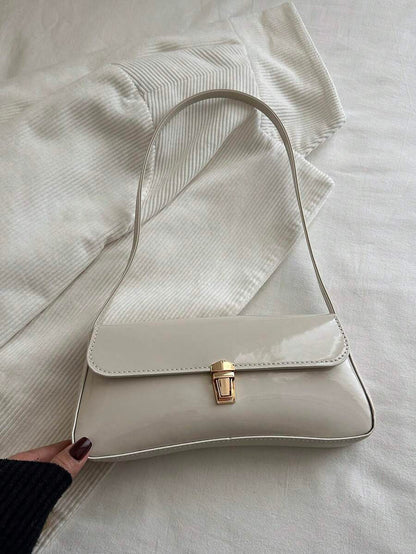 Women's Coffee Brown Shoulder Bag Quiet Luxury Metal Decor Small Underarm Purse - White