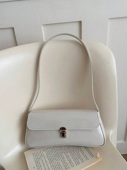 Women's Coffee Brown Shoulder Bag Quiet Luxury Metal Decor Small Underarm Purse - White