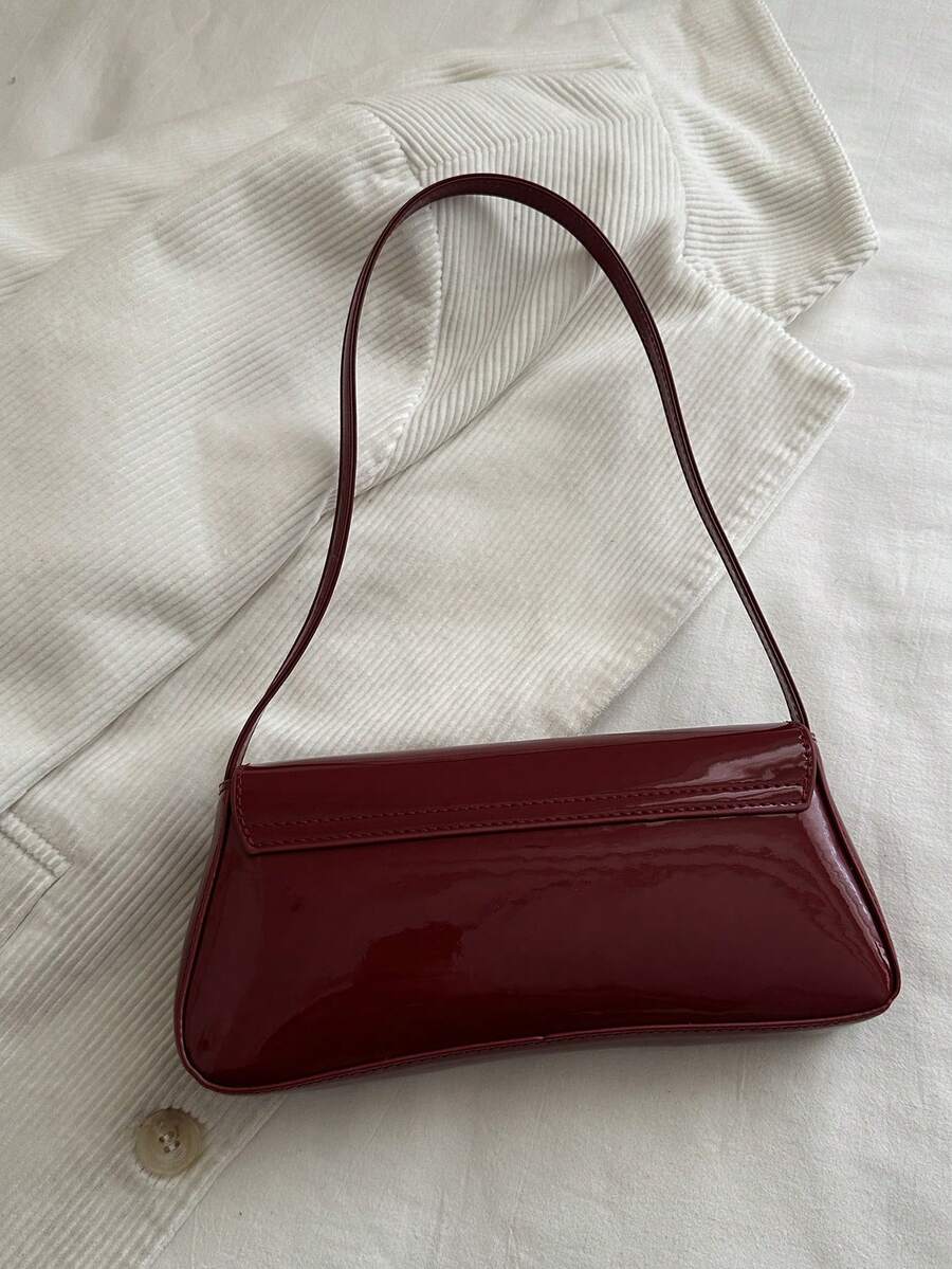 Women's Coffee Brown Shoulder Bag Quiet Luxury Metal Decor Small Underarm Purse - Dark Red