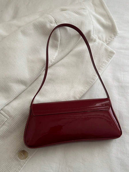Women's Coffee Brown Shoulder Bag Quiet Luxury Metal Decor Small Underarm Purse - Dark Red