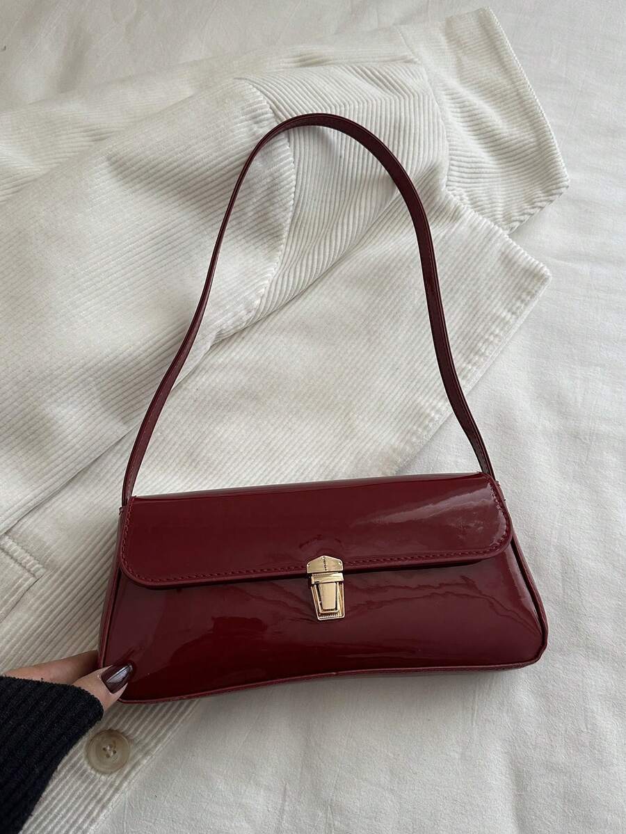 Women's Coffee Brown Shoulder Bag Quiet Luxury Metal Decor Small Underarm Purse - Dark Red