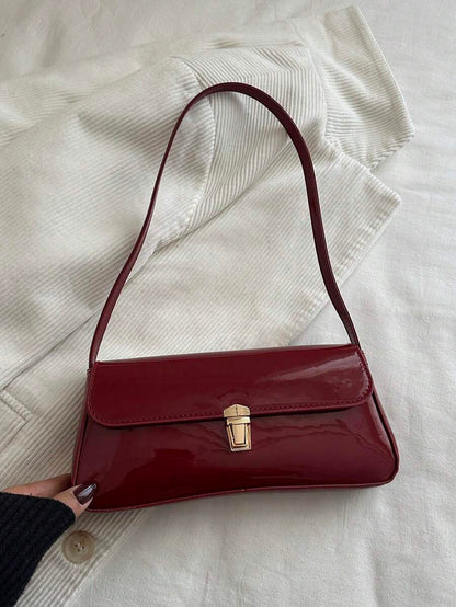 Women's Coffee Brown Shoulder Bag Quiet Luxury Metal Decor Small Underarm Purse - Dark Red