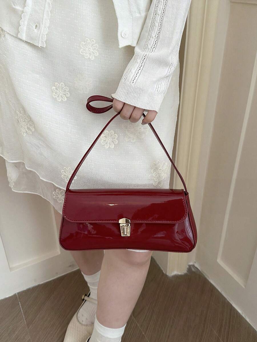 Women's Coffee Brown Shoulder Bag Quiet Luxury Metal Decor Small Underarm Purse - Dark Red