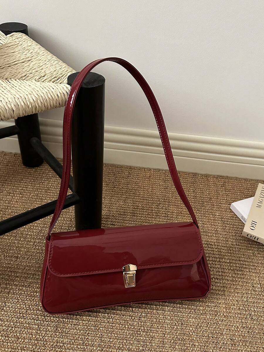 Women's Coffee Brown Shoulder Bag Quiet Luxury Metal Decor Small Underarm Purse - Dark Red