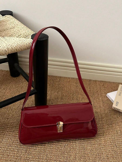 Women's Coffee Brown Shoulder Bag Quiet Luxury Metal Decor Small Underarm Purse - Dark Red