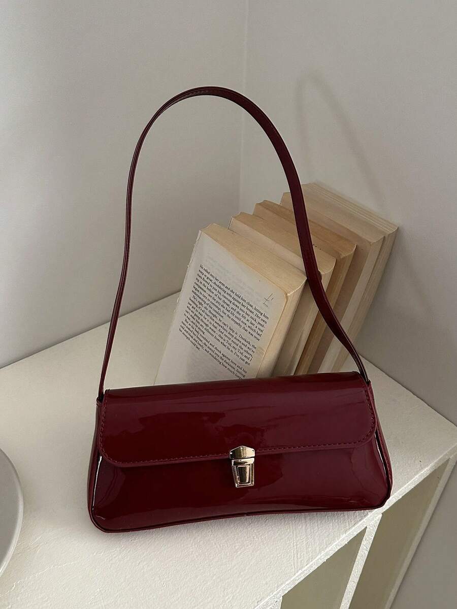 Women's Coffee Brown Shoulder Bag Quiet Luxury Metal Decor Small Underarm Purse - Dark Red