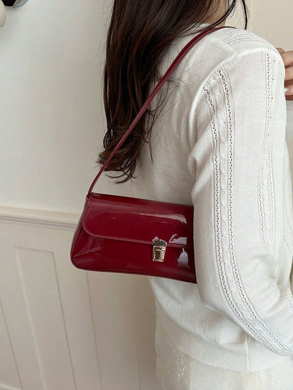 Women's Coffee Brown Shoulder Bag Quiet Luxury Metal Decor Small Underarm Purse - Dark Red