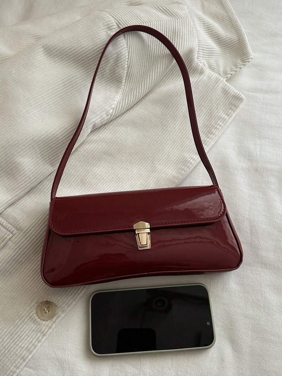 Women's Coffee Brown Shoulder Bag Quiet Luxury Metal Decor Small Underarm Purse - Dark Red