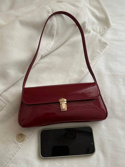 Women's Coffee Brown Shoulder Bag Quiet Luxury Metal Decor Small Underarm Purse - Dark Red