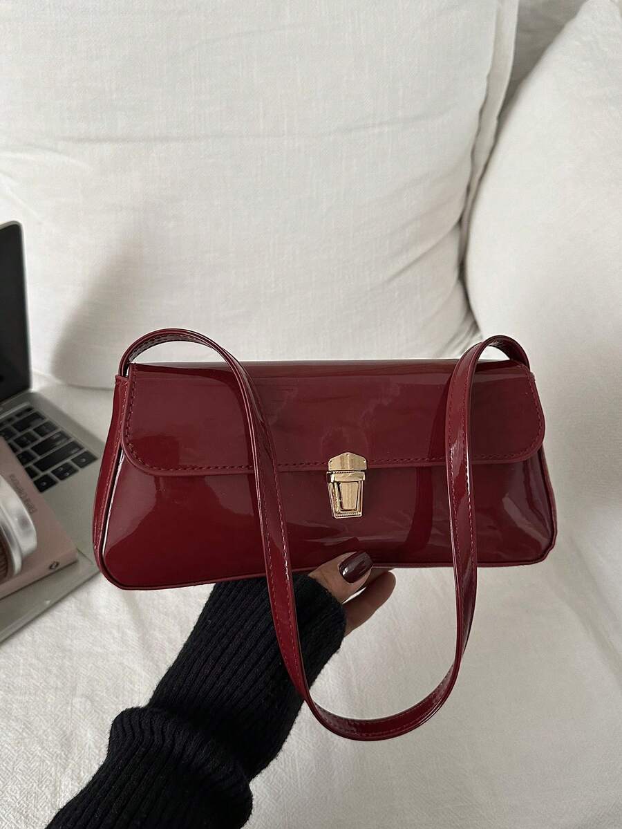 Women's Coffee Brown Shoulder Bag Quiet Luxury Metal Decor Small Underarm Purse - Dark Red