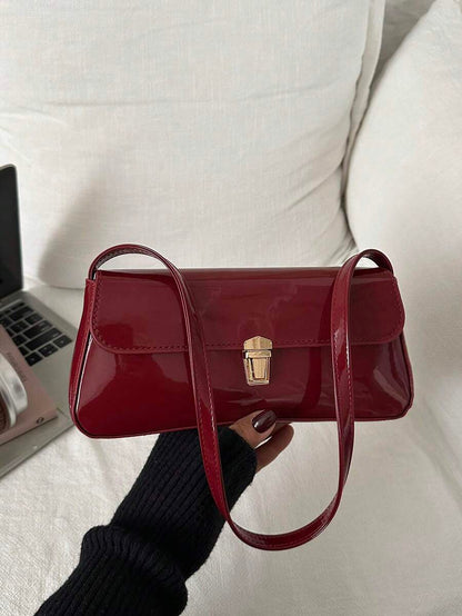 Women's Coffee Brown Shoulder Bag Quiet Luxury Metal Decor Small Underarm Purse - Dark Red