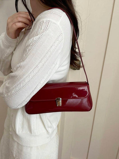 Women's Coffee Brown Shoulder Bag Quiet Luxury Metal Decor Small Underarm Purse - Dark Red