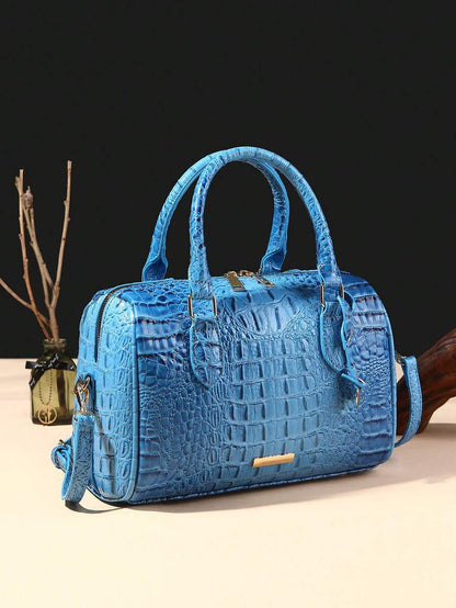 Verbania Croc Embossed Top Handle Boston Bag