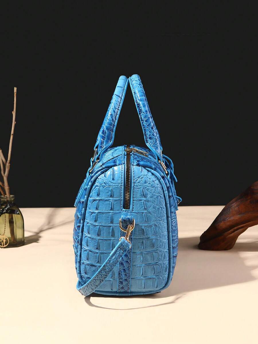 Verbania Croc Embossed Top Handle Boston Bag