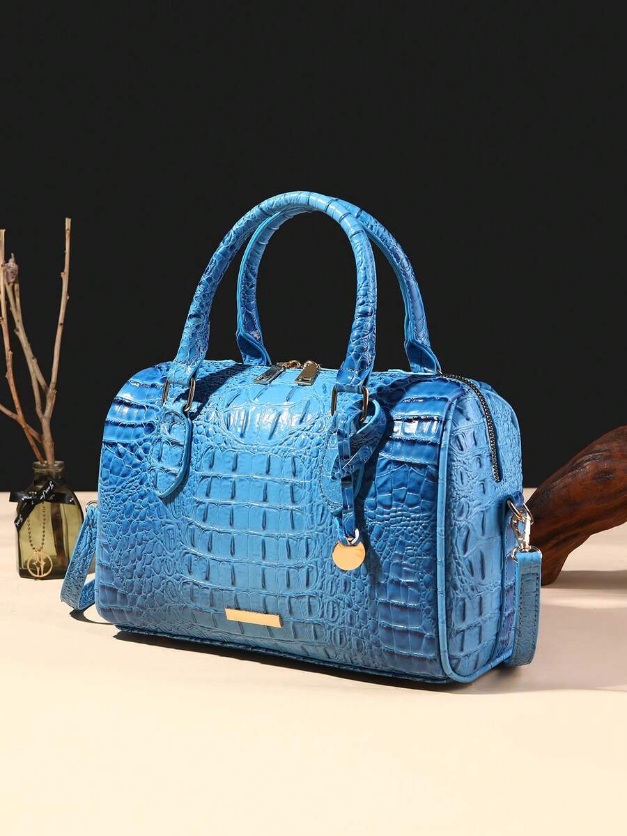 Verbania Croc Embossed Top Handle Boston Bag