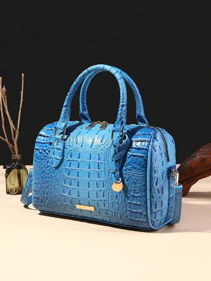 Verbania Croc Embossed Top Handle Boston Bag