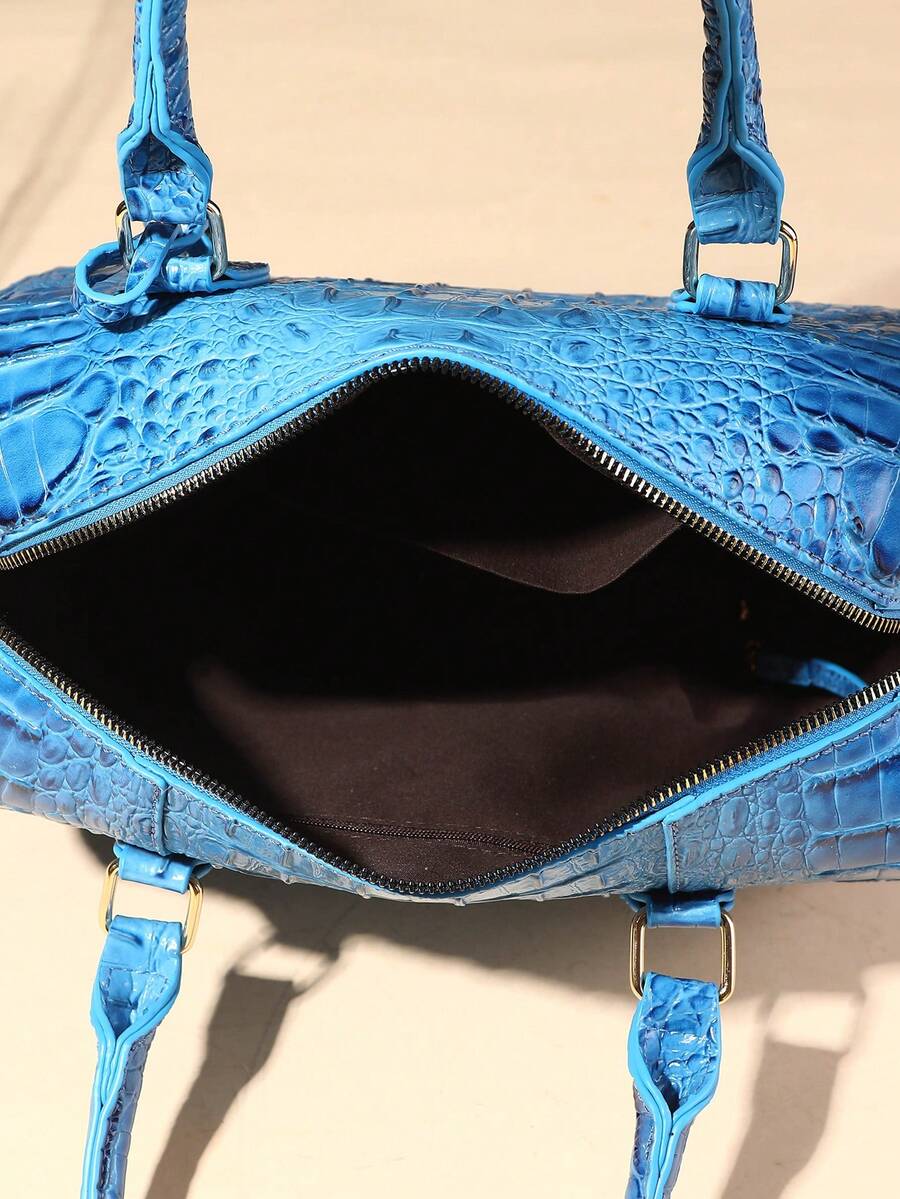Verbania Croc Embossed Top Handle Boston Bag