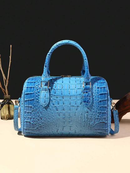 Verbania Croc Embossed Top Handle Boston Bag