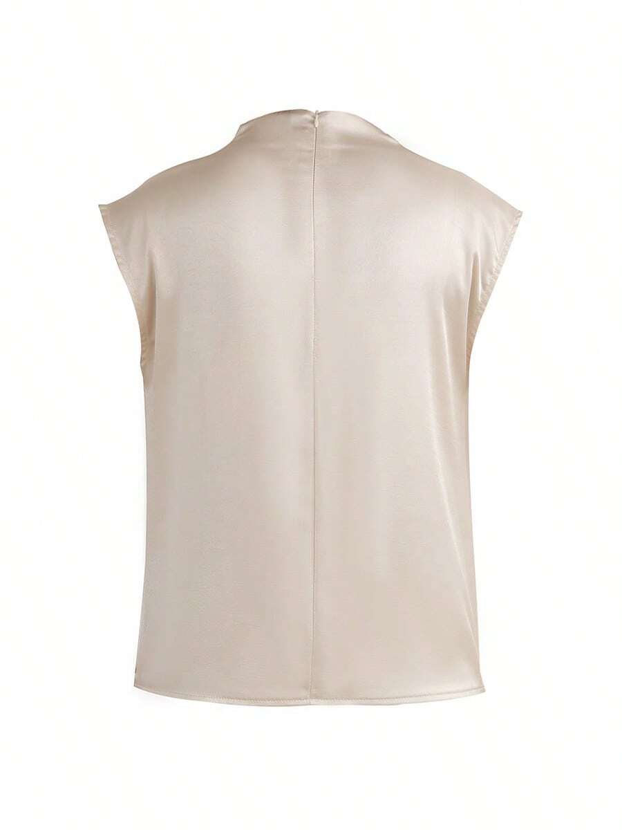 Women's Satin Cowl Neck Sleeveless Blouse, Silky Shell Top for Work and Evening - Black