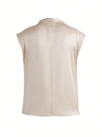 Women's Satin Cowl Neck Sleeveless Blouse, Silky Shell Top for Work and Evening - Black