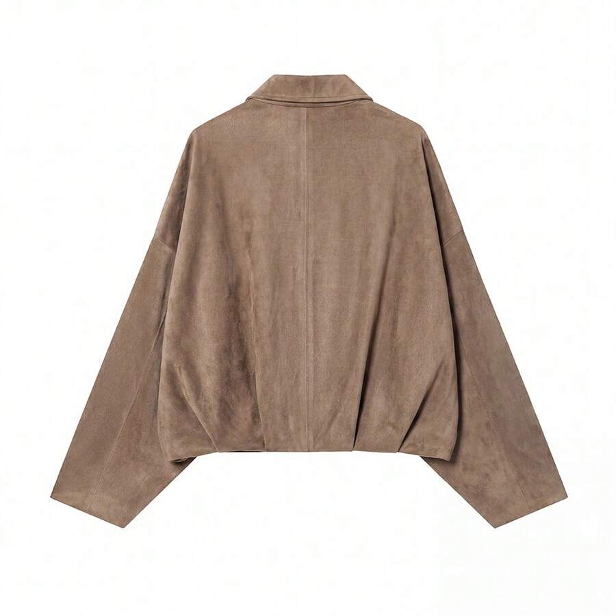 Sabrina Faux Suede Oversized Cropped Collared Jacket - Mocha