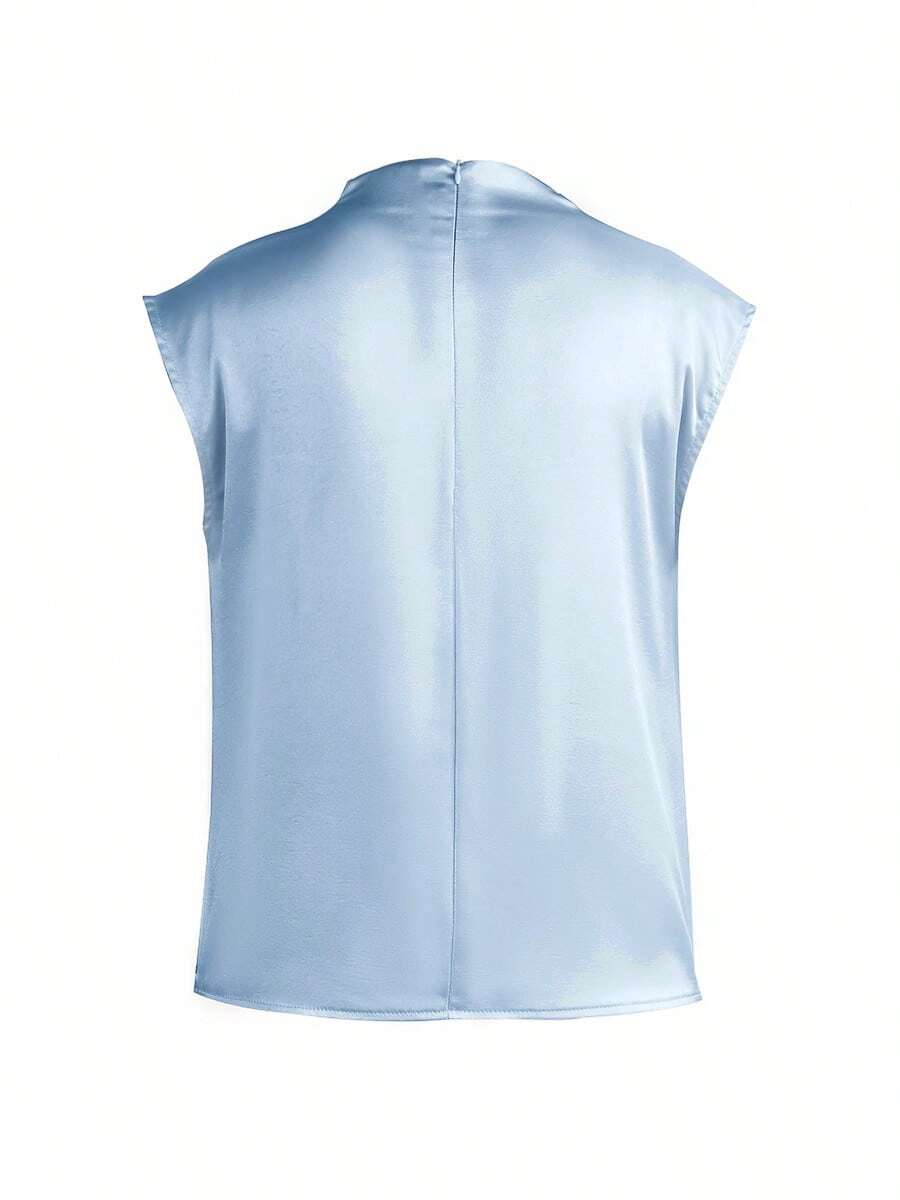 Women's Satin Cowl Neck Sleeveless Blouse, Silky Shell Top for Work and Evening - Black