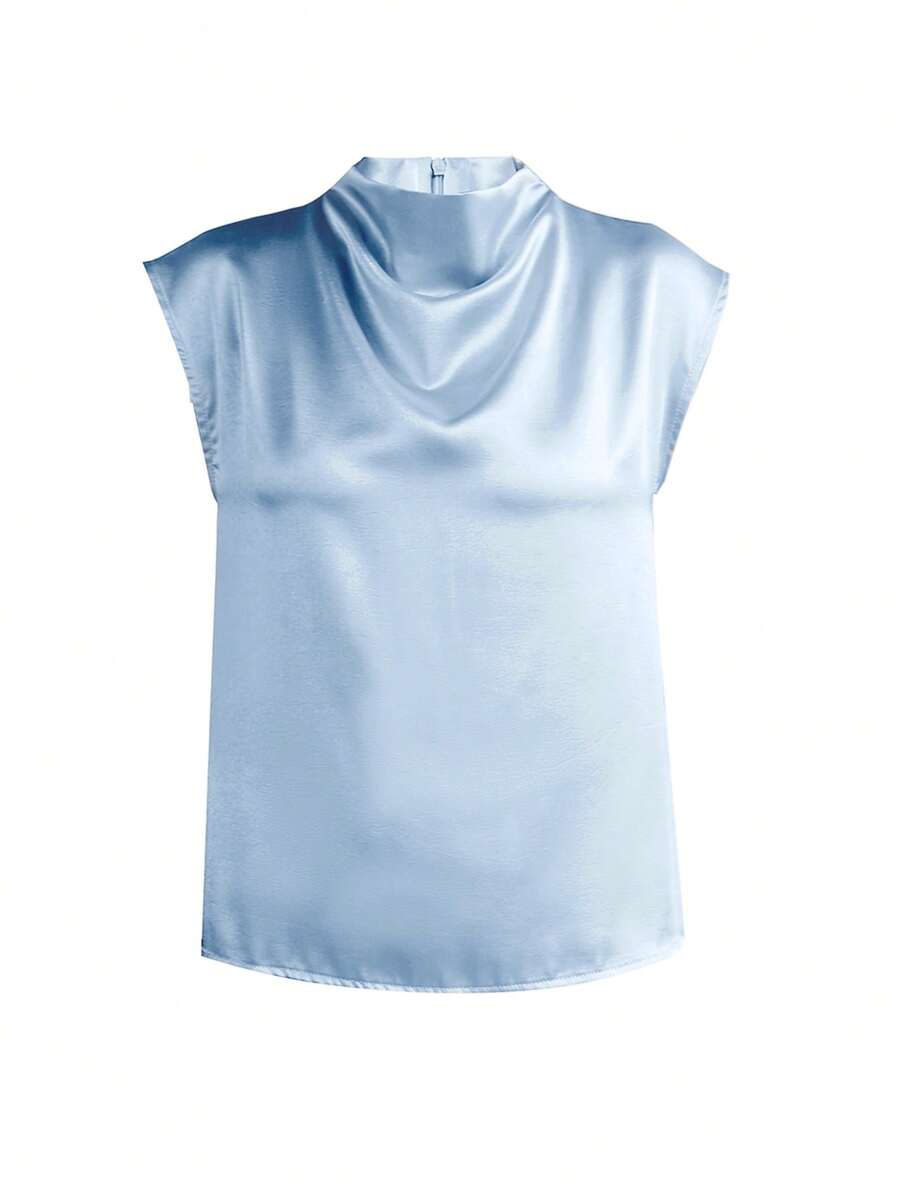 Women's Satin Cowl Neck Sleeveless Blouse, Silky Shell Top for Work and Evening - Black