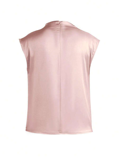 Women's Satin Cowl Neck Sleeveless Blouse, Silky Shell Top for Work and Evening - Black