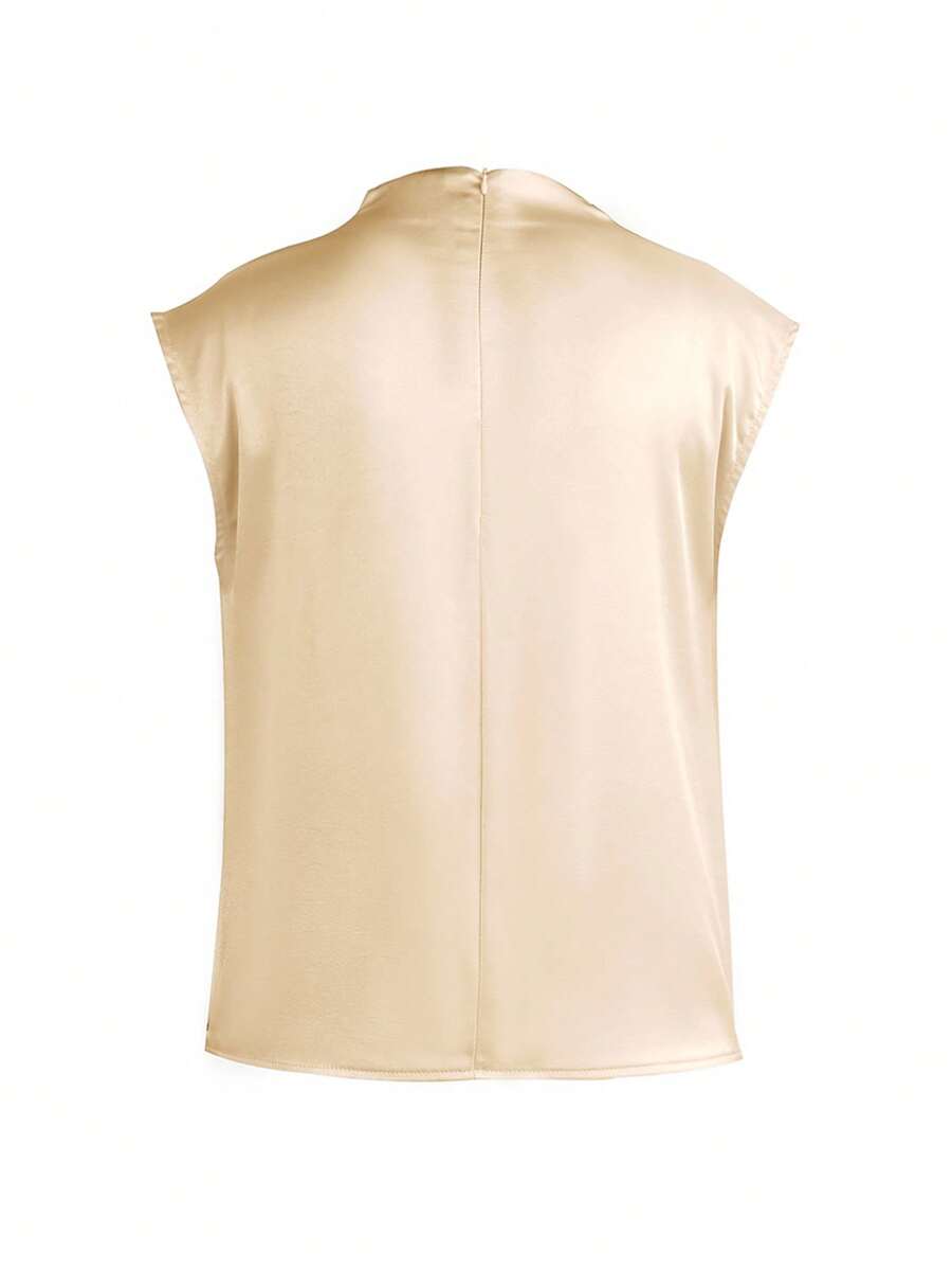 Women's Satin Cowl Neck Sleeveless Blouse, Silky Shell Top for Work and Evening - Black