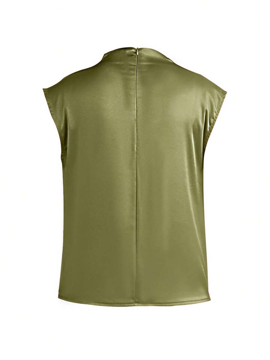 Women's Satin Cowl Neck Sleeveless Blouse, Silky Shell Top for Work and Evening - Black