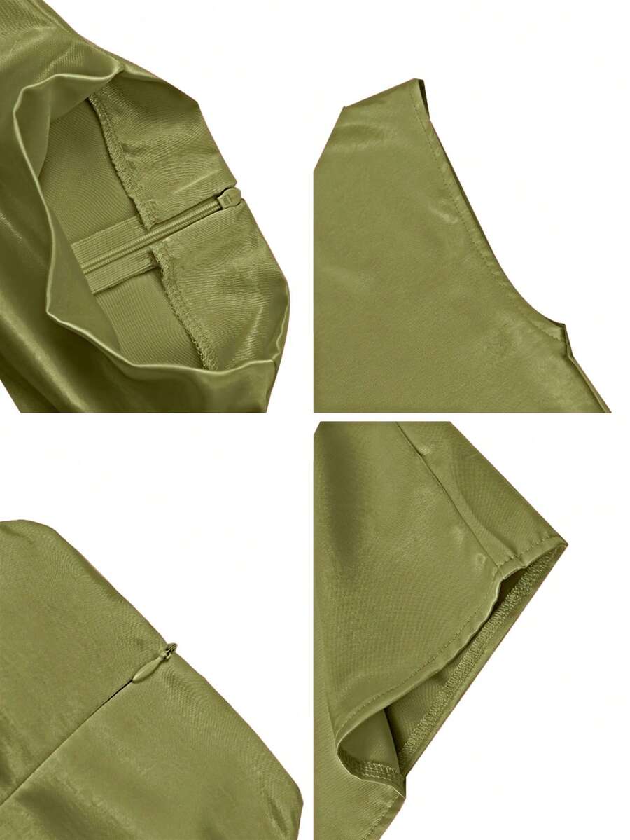 Women's Satin Cowl Neck Sleeveless Blouse, Silky Shell Top for Work and Evening - Black