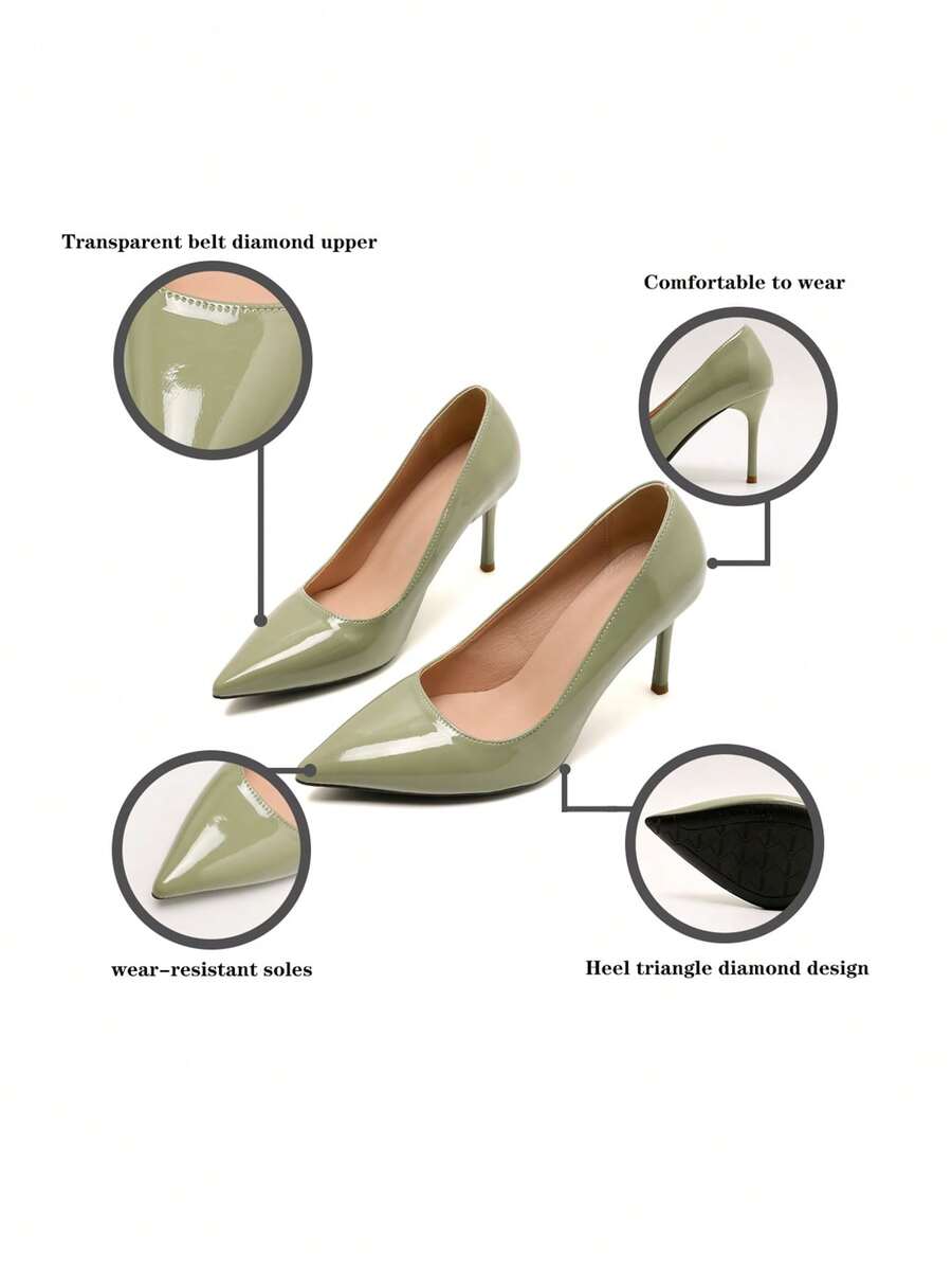 Women's Pointed Toe Patent Stiletto Pumps, Glossy Faux Leather High Heel Dress Shoes for Party and Work