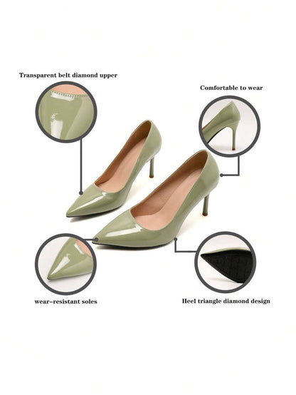 Women's Pointed Toe Patent Stiletto Pumps, Glossy Faux Leather High Heel Dress Shoes for Party and Work