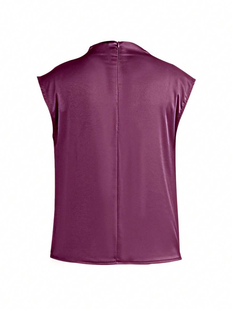 Women's Satin Cowl Neck Sleeveless Blouse, Silky Shell Top for Work and Evening - Black