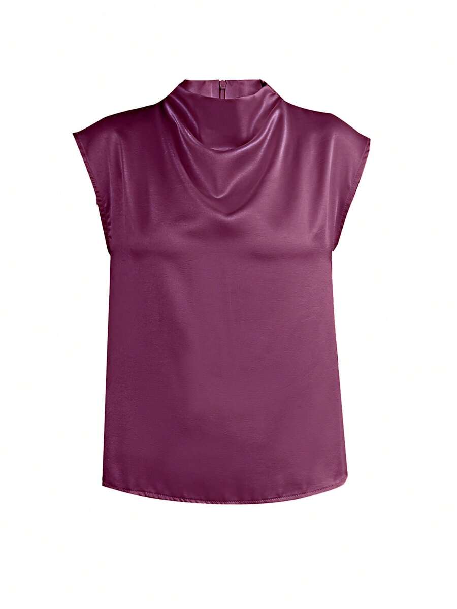 Women's Satin Cowl Neck Sleeveless Blouse, Silky Shell Top for Work and Evening - Black