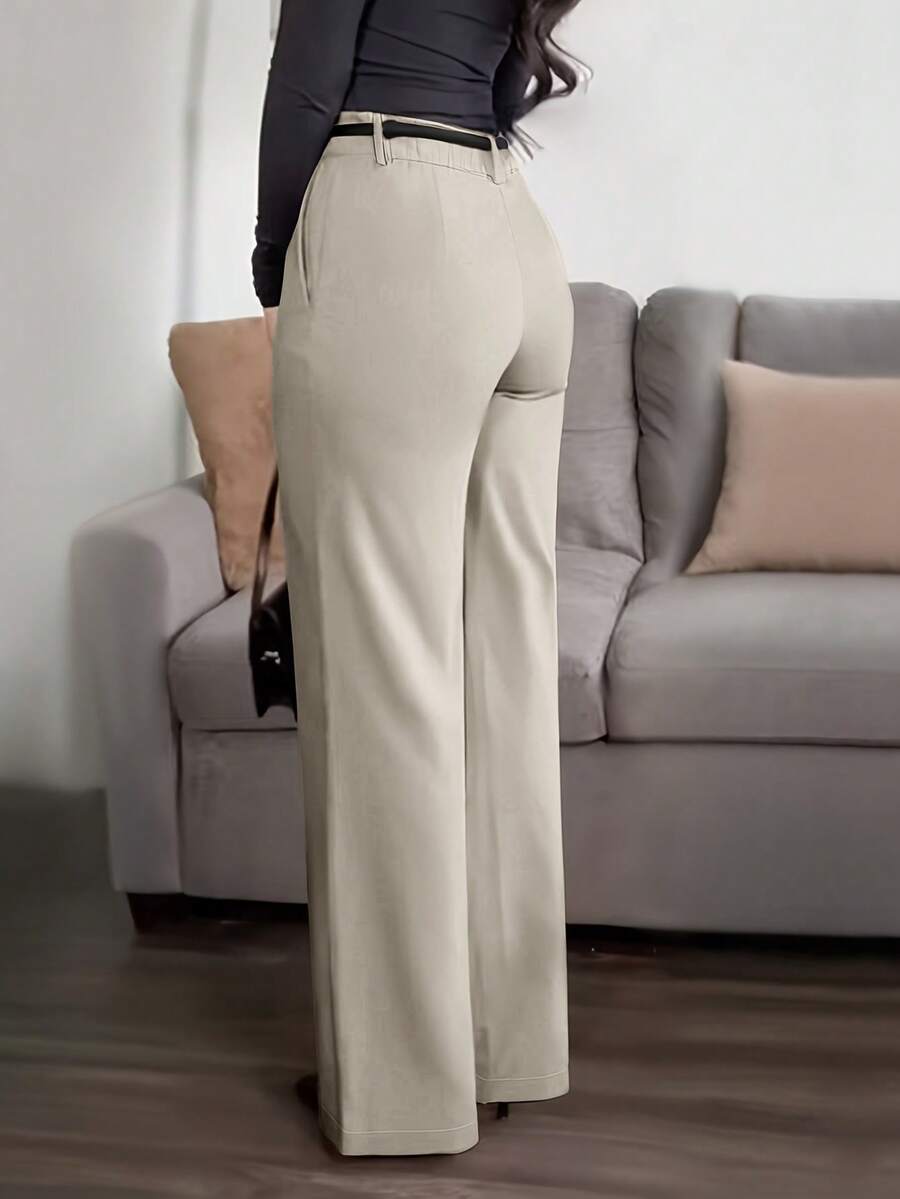 Honora High Waist Seamed Straight Leg Trousers - Stone