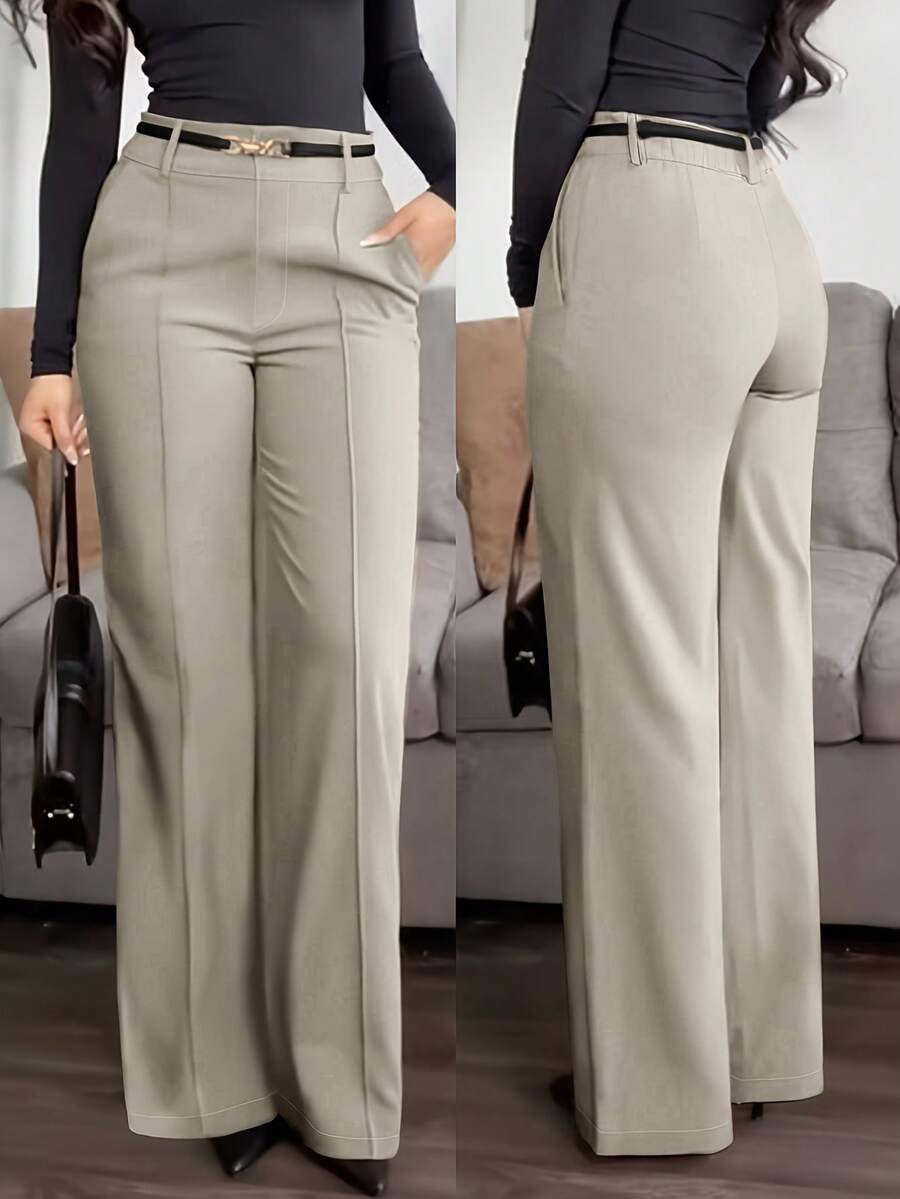 Honora High Waist Seamed Straight Leg Trousers - Stone