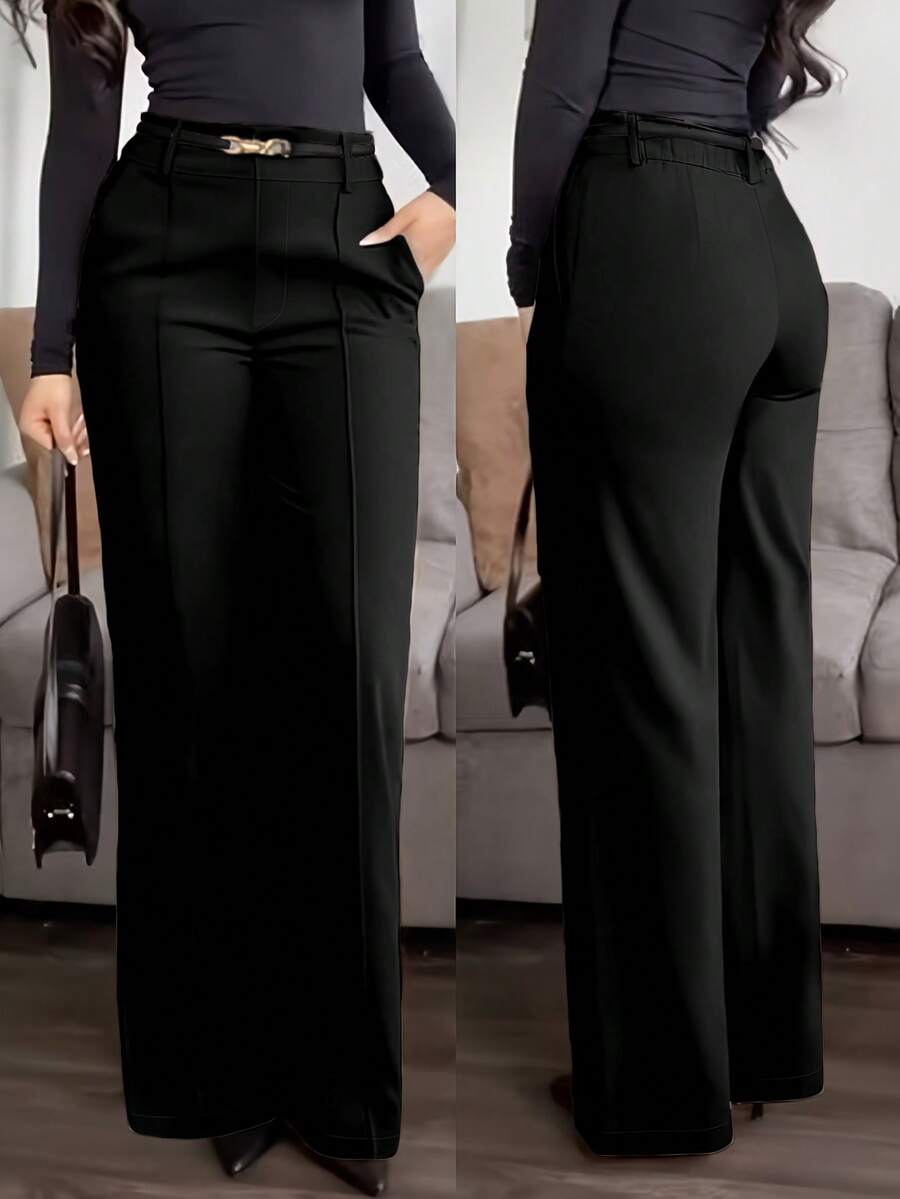 Honora High Waist Seamed Straight Leg Trousers - Black