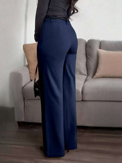 Honora High Waist Seamed Straight Leg Trousers - Navy Blue