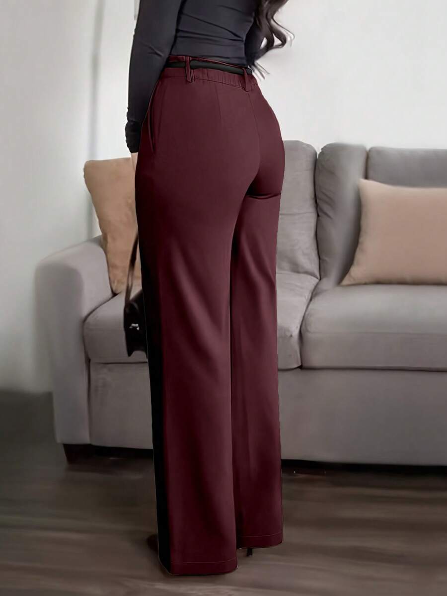 Honora High Waist Seamed Straight Leg Trousers - Burgundy
