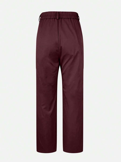 Honora High Waist Seamed Straight Leg Trousers - Burgundy