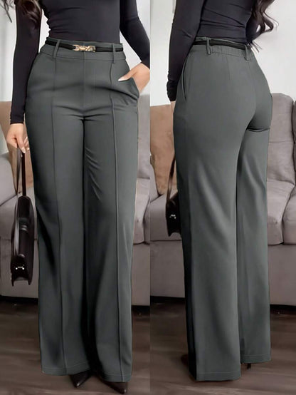 Honora High Waist Seamed Straight Leg Trousers - Dark Grey