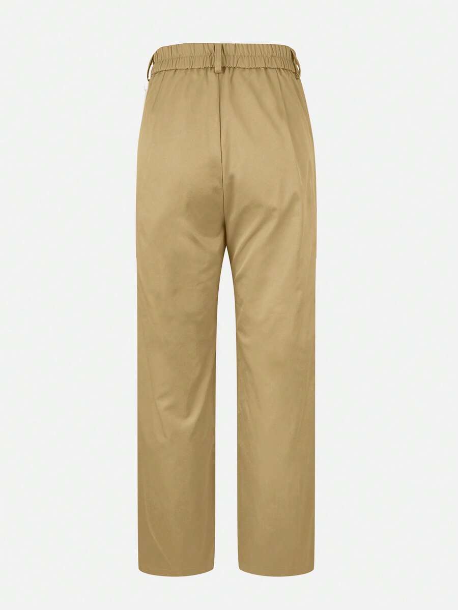 Honora High Waist Seamed Straight Leg Trousers - Khaki