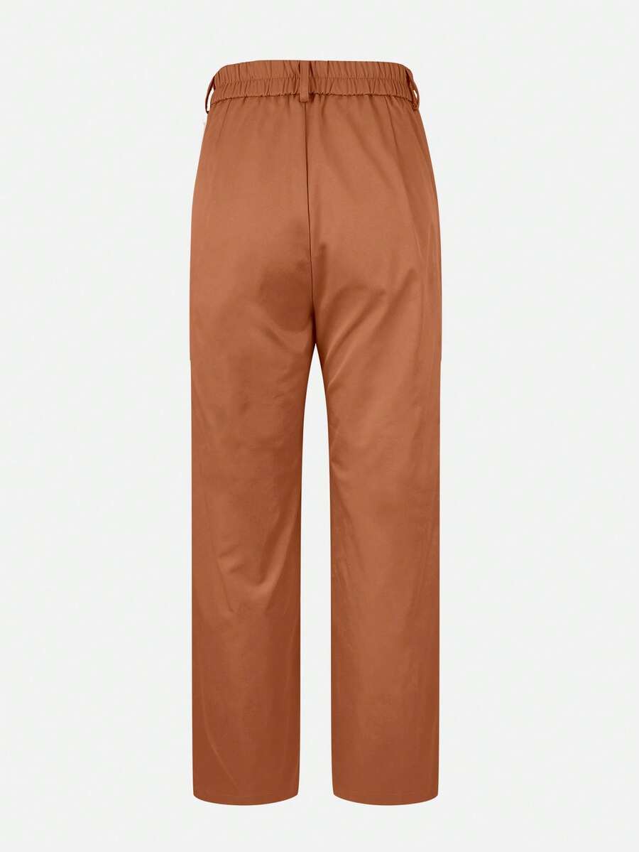 Honora High Waist Seamed Straight Leg Trousers - Cognac Brown