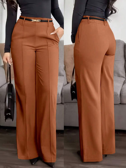 Honora High Waist Seamed Straight Leg Trousers - Cognac Brown
